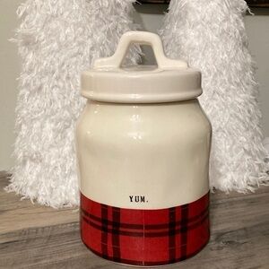 Rae Dunn YUM BUFFALO PLAID DIMPLED CERAMIC CANISTER W/RARE STAMPED MISPRINT